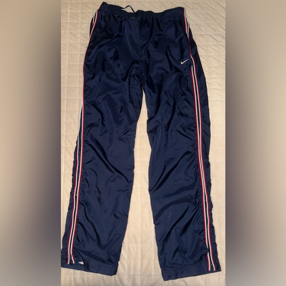 Vintage Nike Nylon Track Pants 00s Y2K Swoosh Baggy Stripped Men Size XL Blue